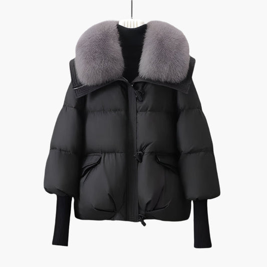 Women's Fashion Puffer Jacket with Faux Fur Collar and Long Sleeves – Winter Chic Outerwear