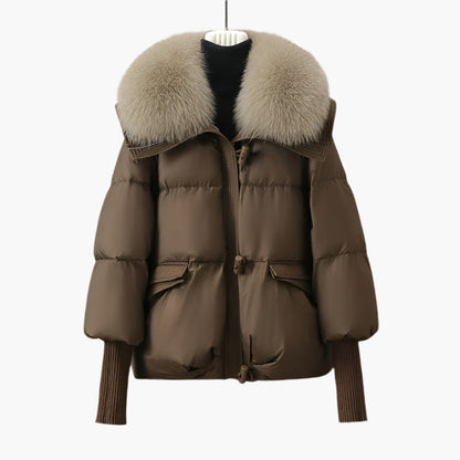 Women's Fashion Puffer Jacket with Faux Fur Collar and Long Sleeves – Winter Chic Outerwear