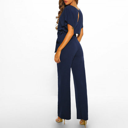 Women's Elegant Wide Leg Jumpsuit with Waist Tie – Chic Party & Evening Wear