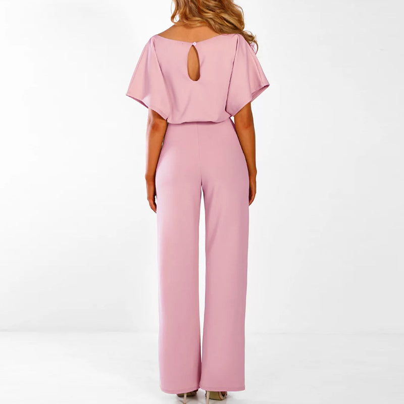 Women's Elegant Wide Leg Jumpsuit with Waist Tie – Chic Party & Evening Wear
