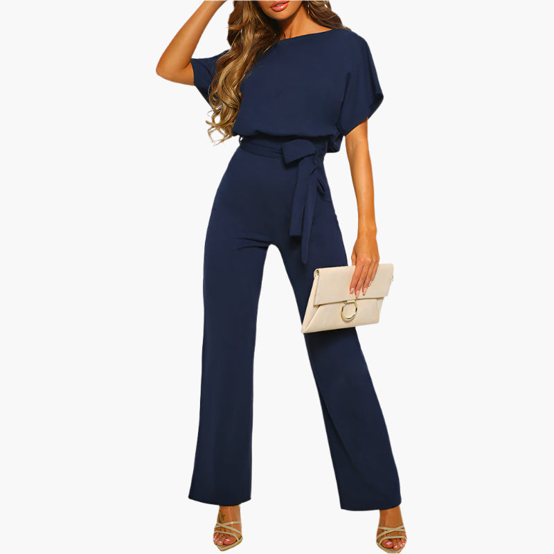 Women's Elegant Wide Leg Jumpsuit with Waist Tie – Chic Party & Evening Wear
