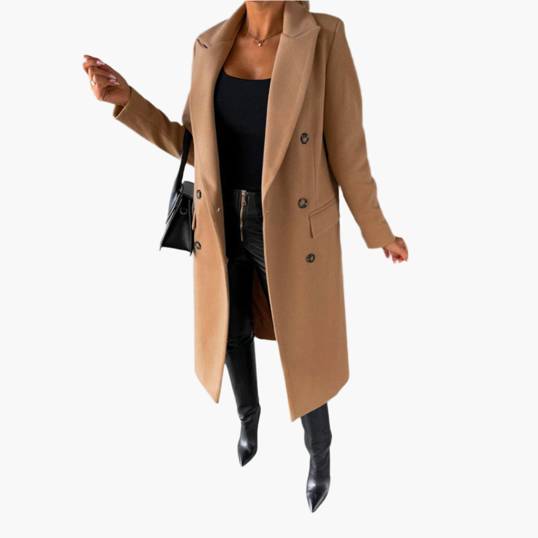 Women's Elegant Double-Breasted Winter Overcoat - Sophisticated Formal & Everyday Style