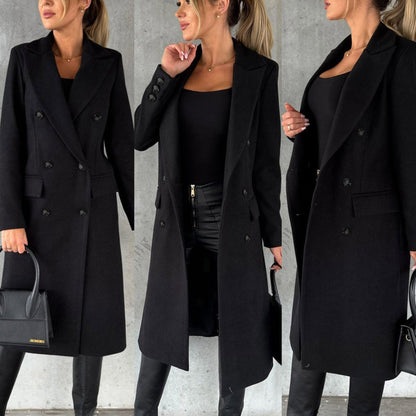 Women's Elegant Double-Breasted Winter Overcoat - Sophisticated Formal & Everyday Style