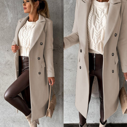 Women's Elegant Double-Breasted Winter Overcoat - Sophisticated Formal & Everyday Style