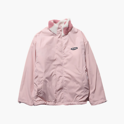 Women's Reversible Fluffy Hearts Full Zip Fleece Jacket – Cozy Casual Outerwear