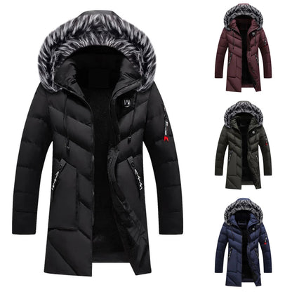 Men's Hooded Parka Winter Coat with Faux Fur Trim - Stylish Warm Outdoor Jacket