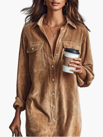 Women's Button-Down Shirt Dress Midi Casual Style