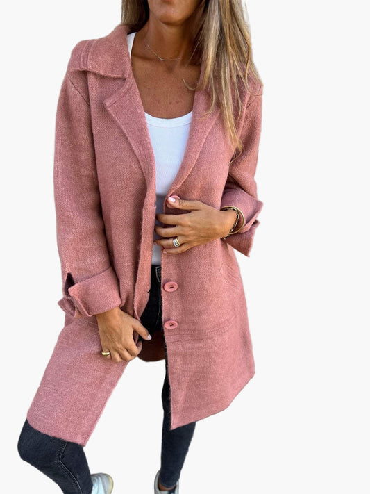 Women's Casual Long Coat with Turn-Up Sleeves – Versatile Everyday and Evening Outerwear