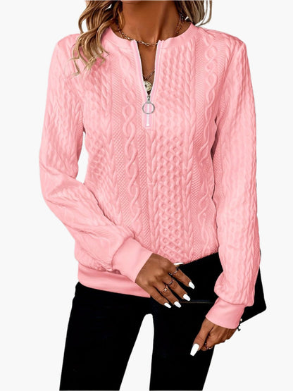 Women's Casual Cable Knit Zip Pullover Sweater, Stylish Everyday Top