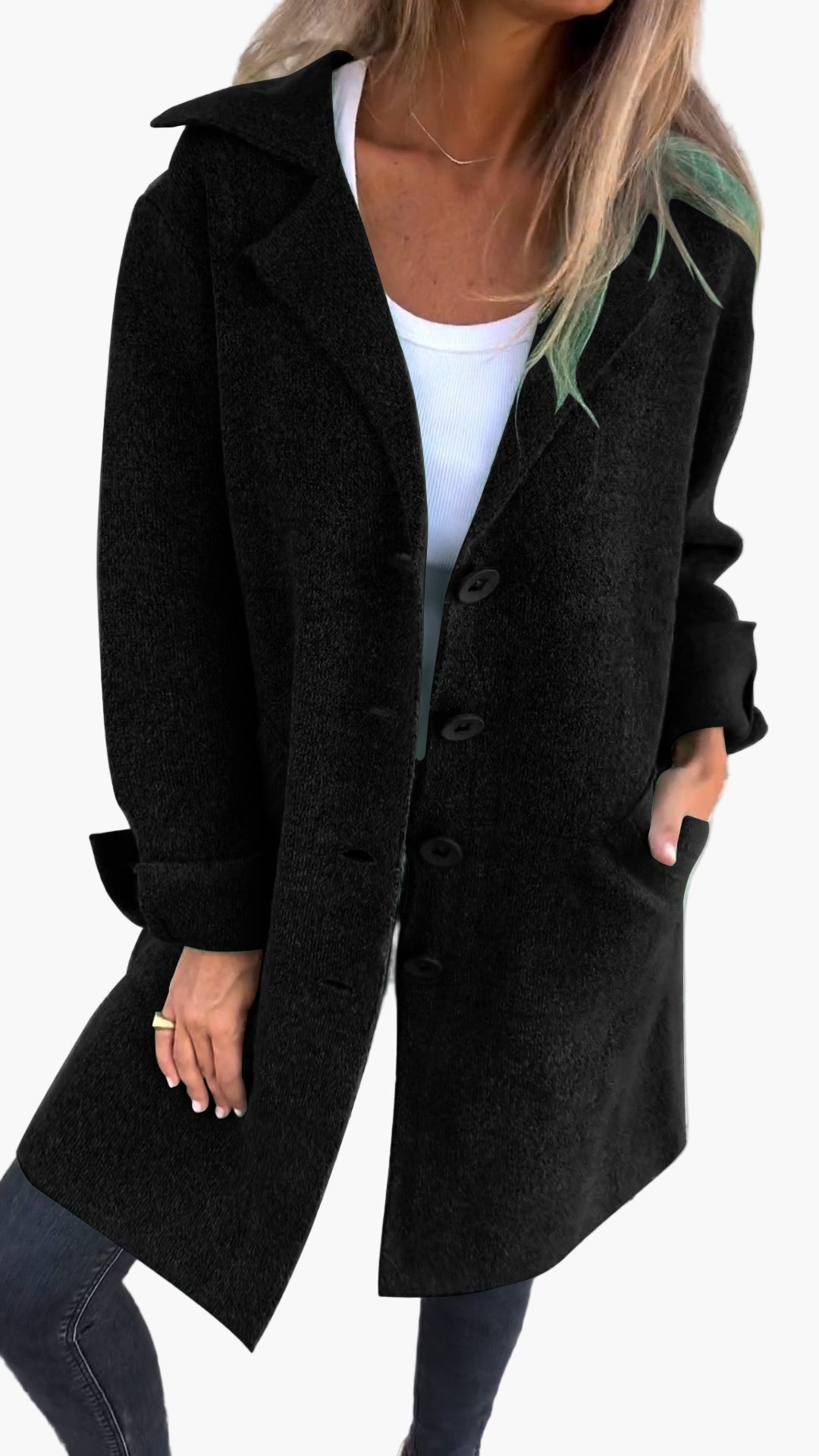 Women's Casual Long Coat with Turn-Up Sleeves – Versatile Everyday and Evening Outerwear