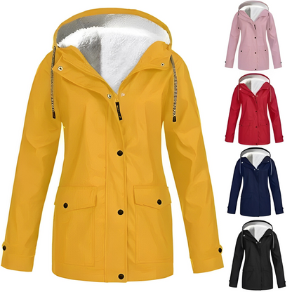 Women's Winter Fleece Lined Hooded Rain Jacket – Stylish Outdoor Windbreaker