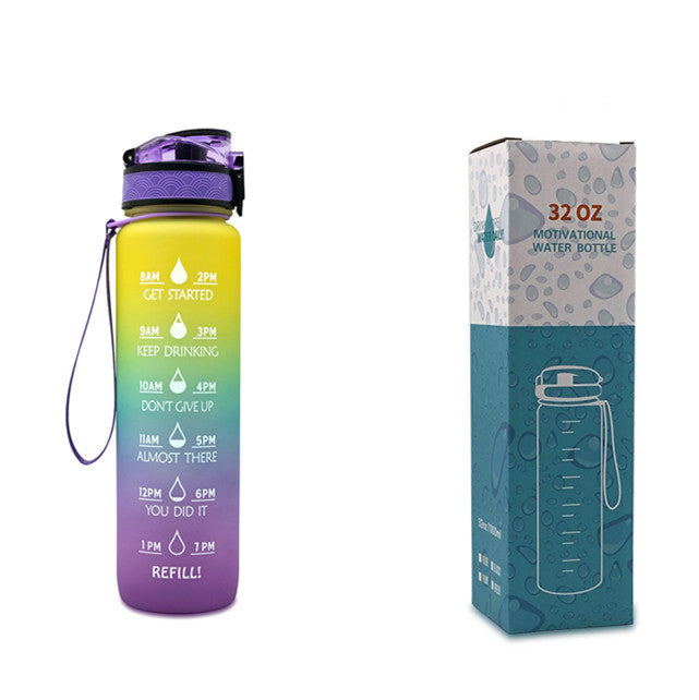 1L Motiverende Drinkfles met Tijdmarkeringen – Lekvrije BPA-vrije Tritan Sportfles – Kleurovergang Design