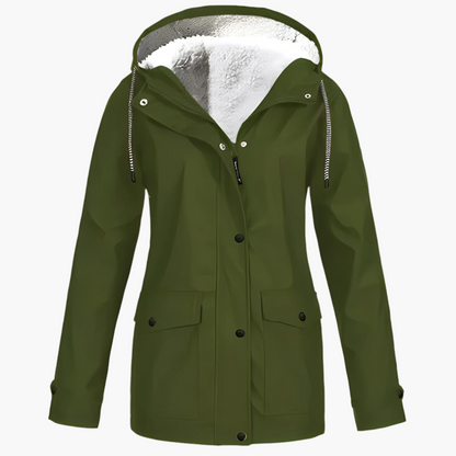 Women's Winter Fleece Lined Hooded Rain Jacket – Stylish Outdoor Windbreaker