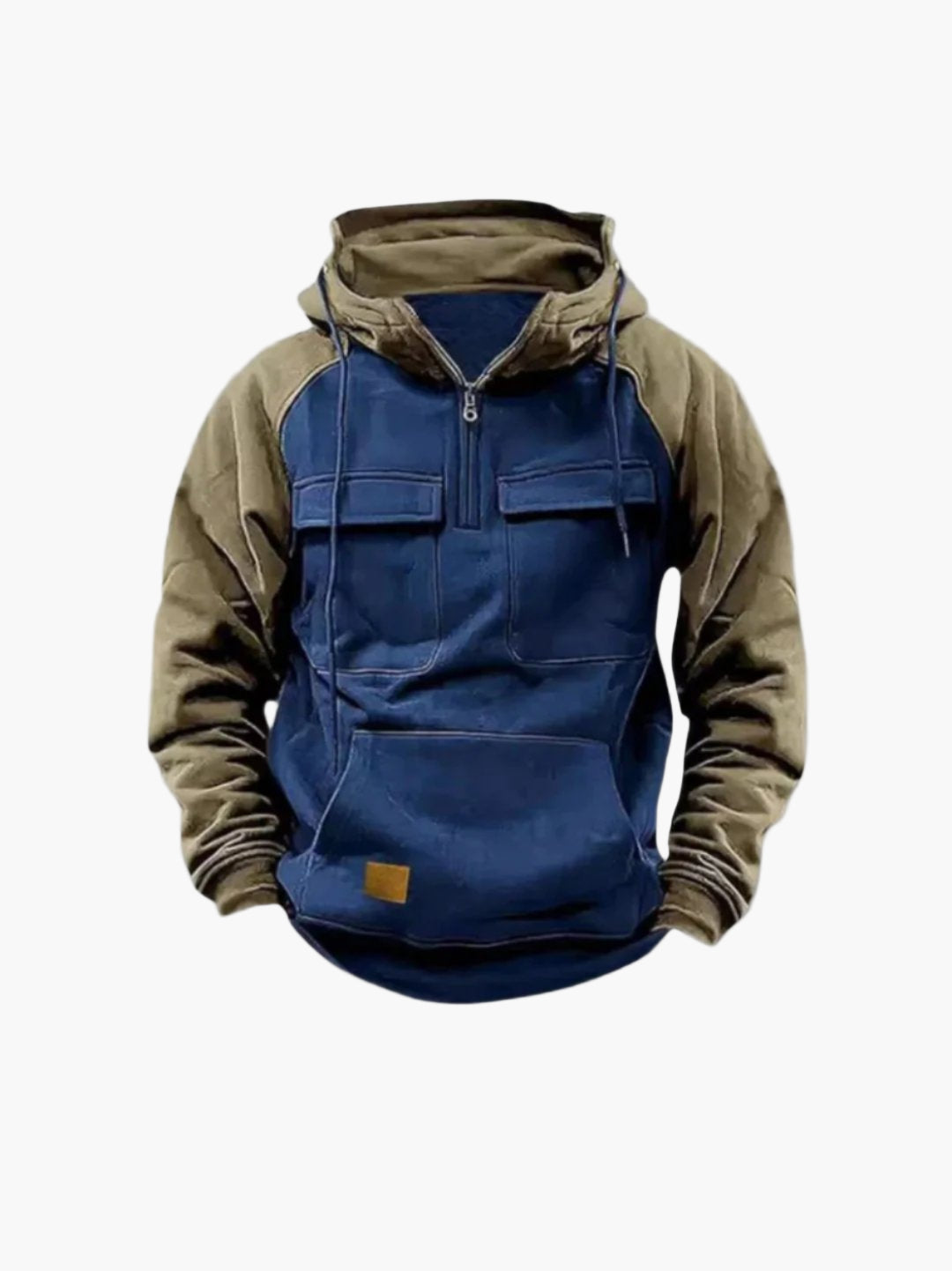 Men's Urban Quarter-Zip Hoodie with Chest Pockets and Kangaroo Pocket - Casual Streetwear Pullover