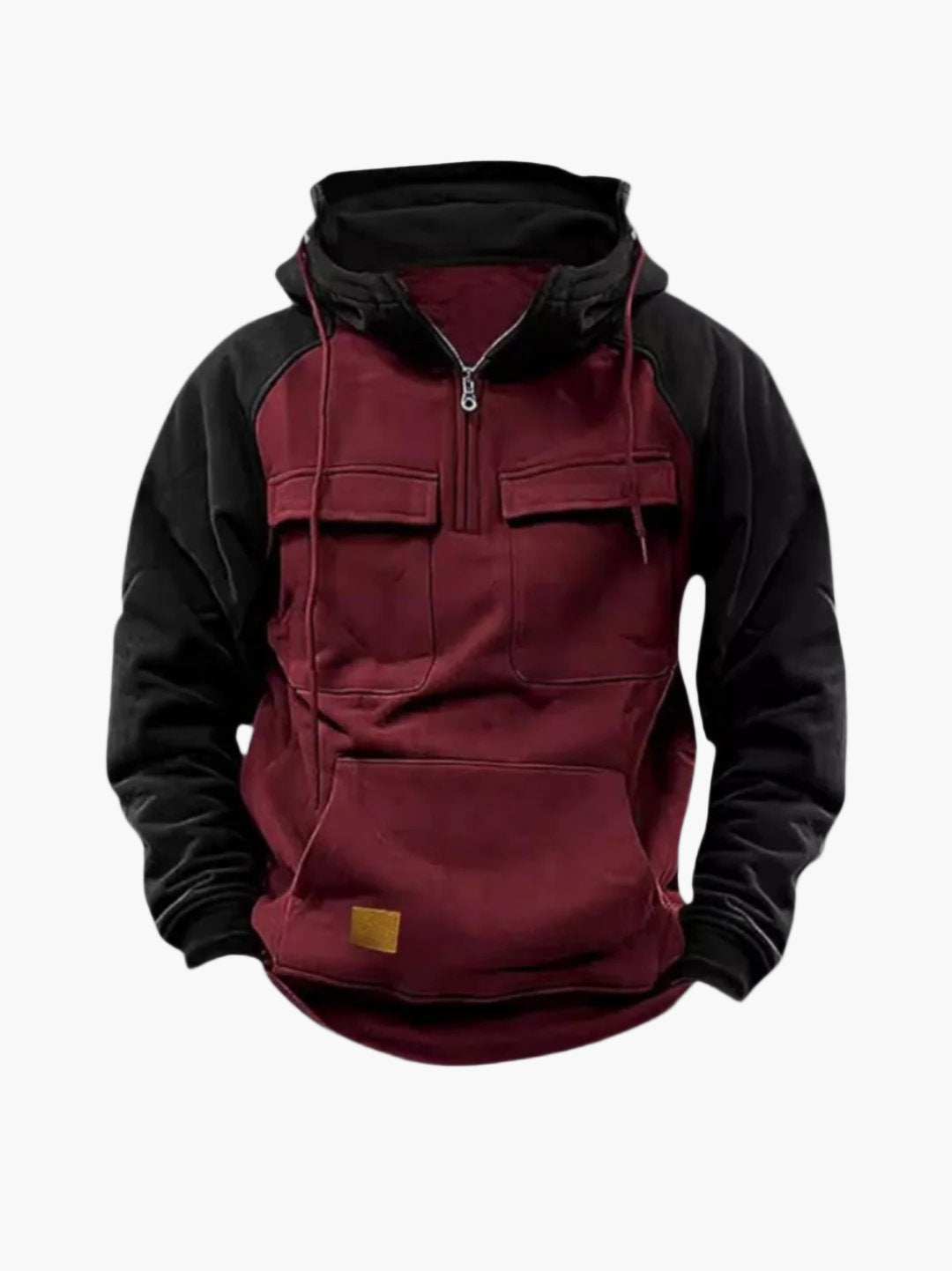 Men's Urban Quarter-Zip Hoodie with Chest Pockets and Kangaroo Pocket - Casual Streetwear Pullover