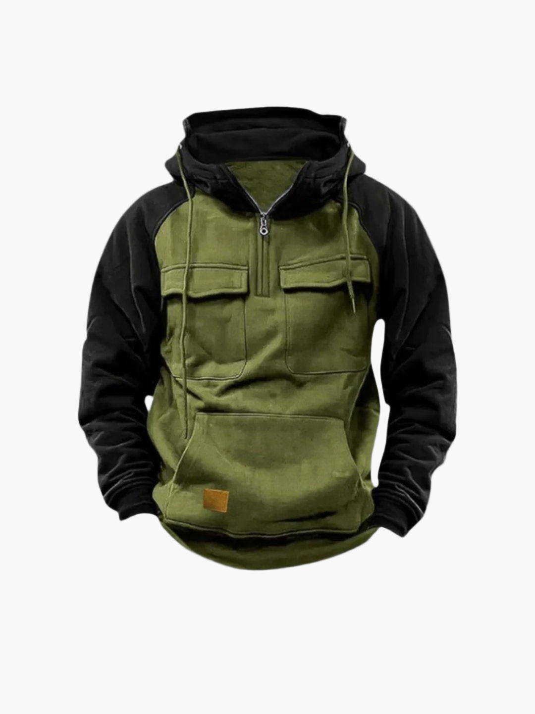 Men's Urban Quarter-Zip Hoodie with Chest Pockets and Kangaroo Pocket - Casual Streetwear Pullover