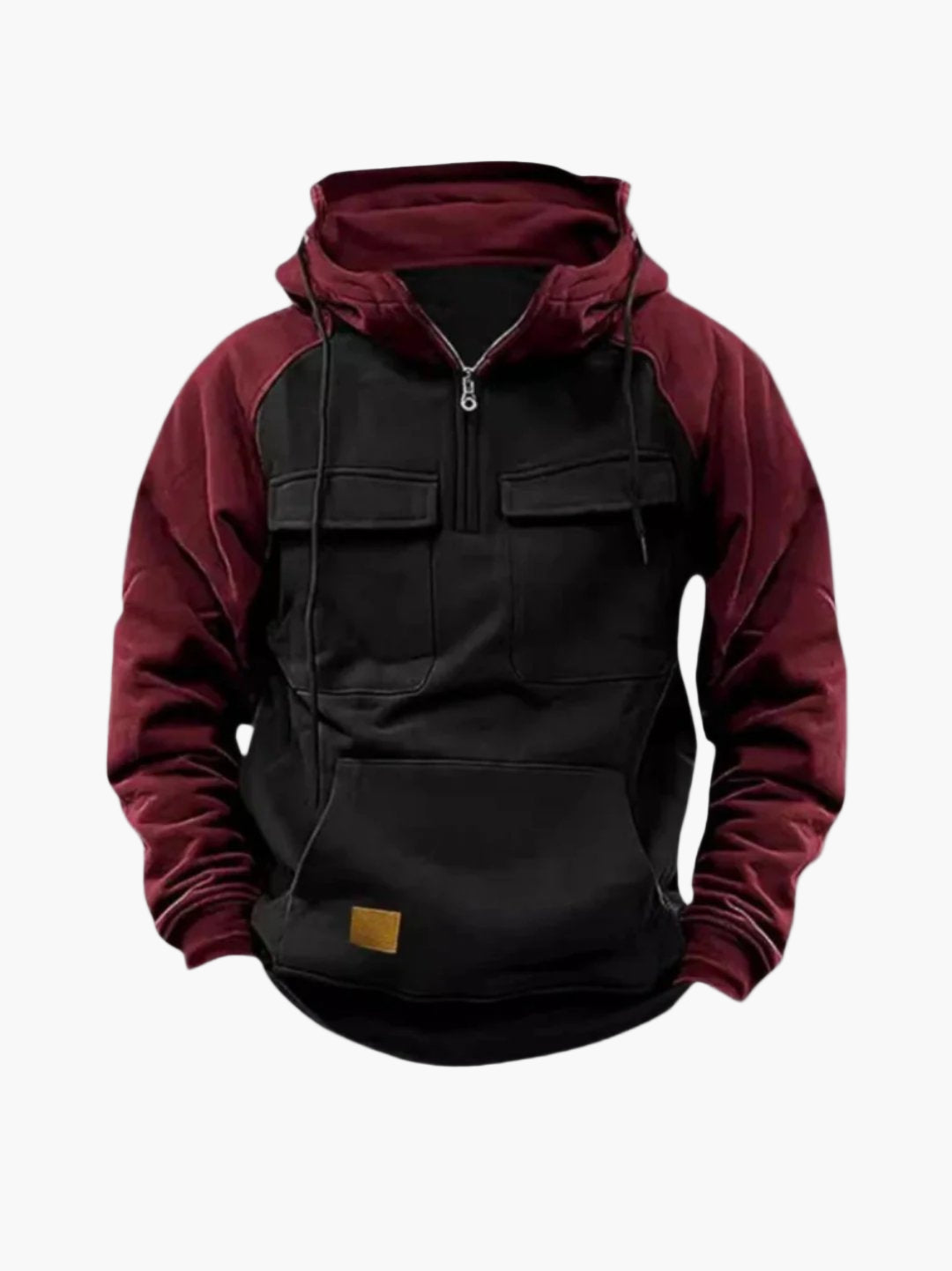 Men's Urban Quarter-Zip Hoodie with Chest Pockets and Kangaroo Pocket - Casual Streetwear Pullover