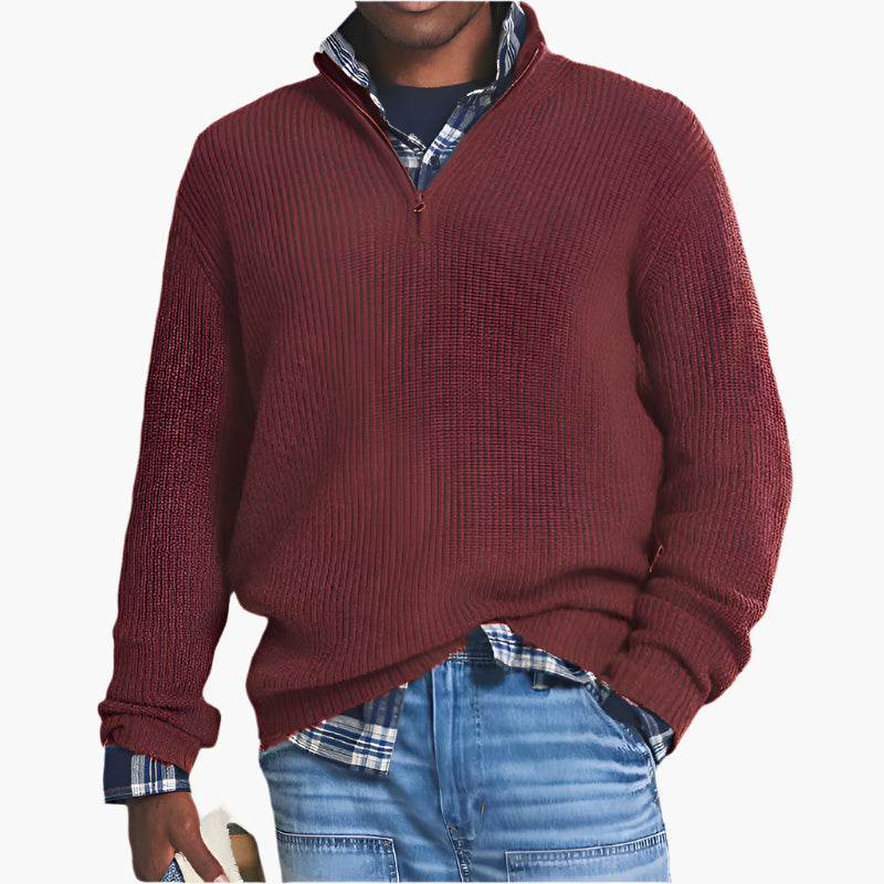 Men's Quarter-Zip Ribbed Knit Business Casual Sweater