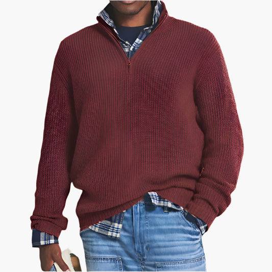 Men's Quarter-Zip Ribbed Knit Business Casual Sweater