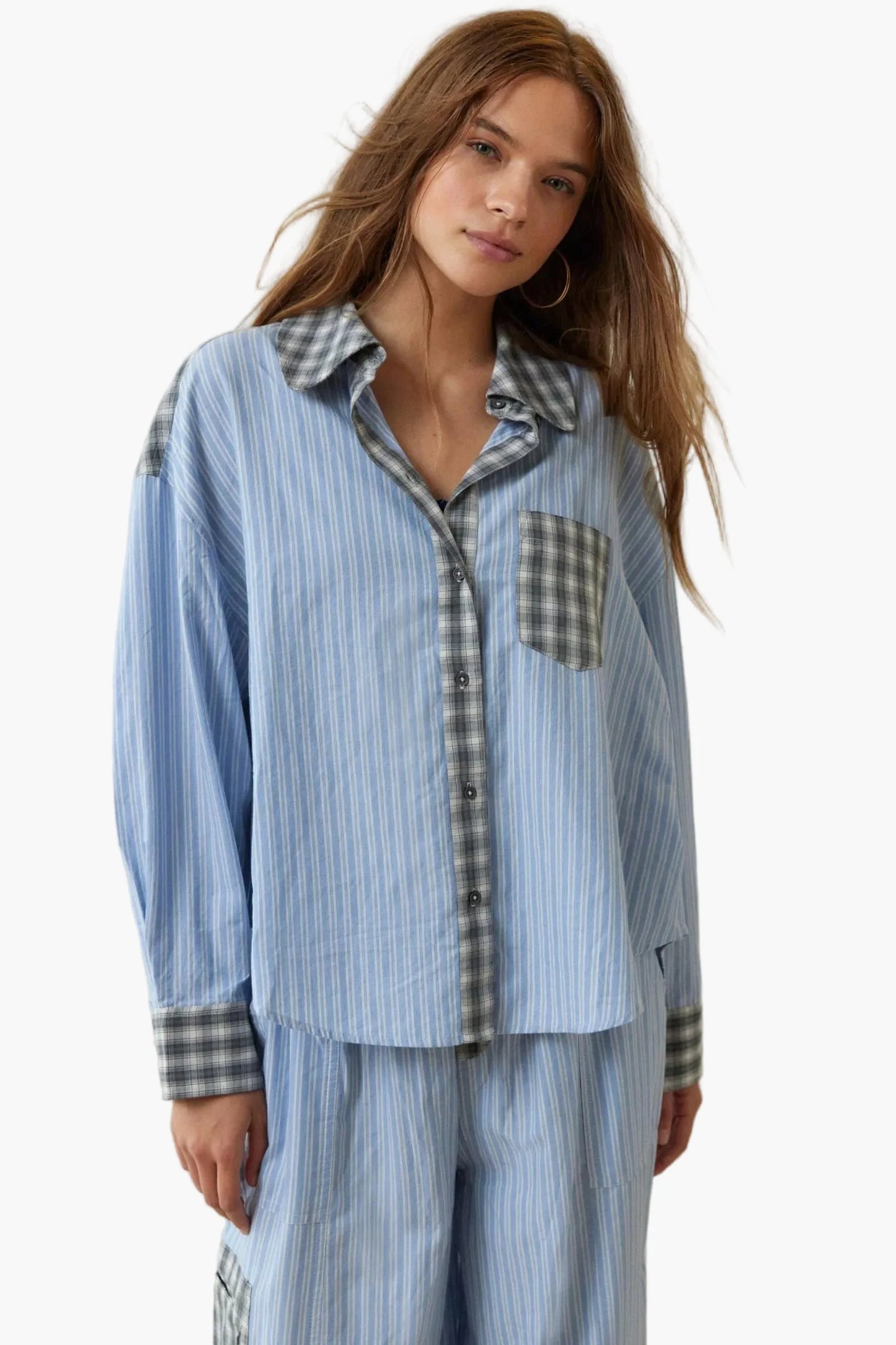 Women's Relaxed Fit Patchwork Pajama Set for Cozy Nights