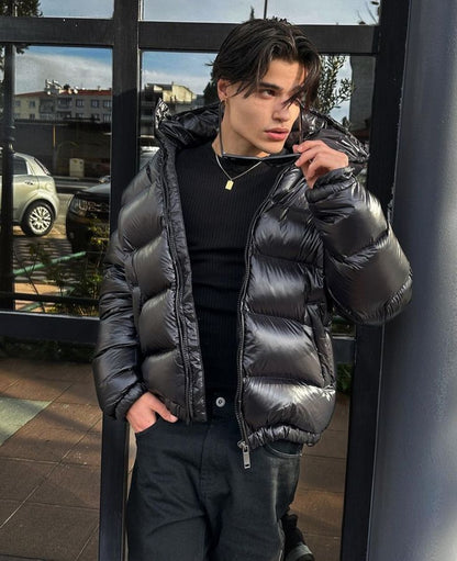 Men's Urban Streetwear Puffer Jacket with Hood – Winter Fashion Outerwear