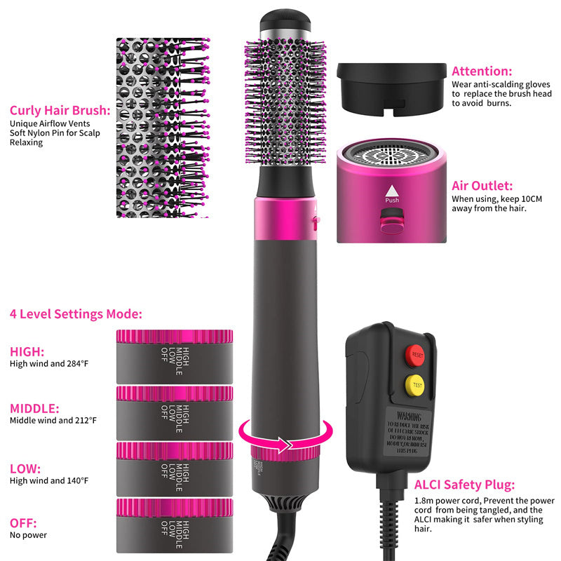 5-in-1 Föhnborstel Set – Haardroger & Stylingtool met Verwisselbare Borstels, 1200W, Verstelbare Warmte, Anti-Verbrandingsontwerp