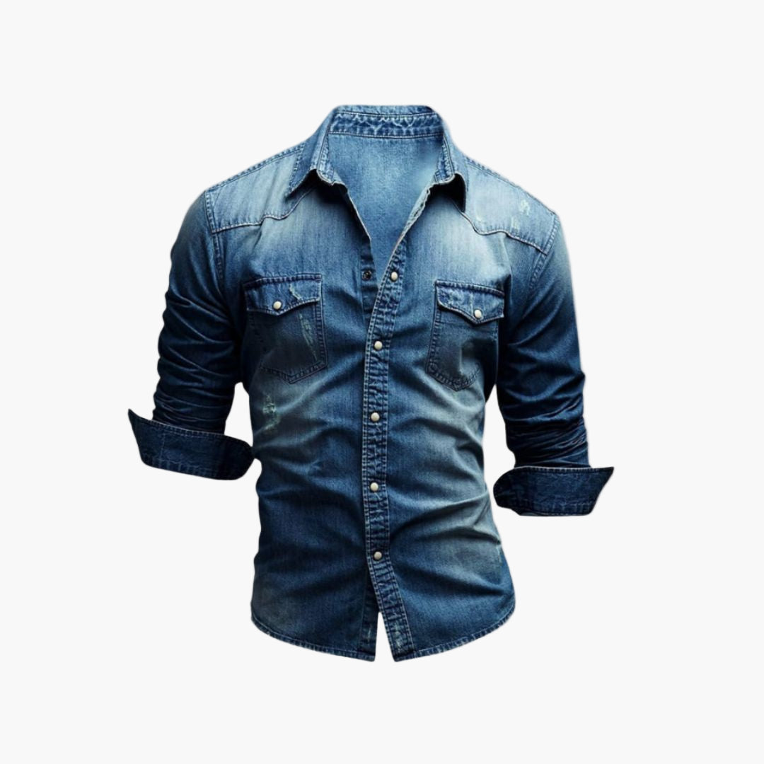 Men's Western Denim Snap Button Shirt - Classic Casual Style
