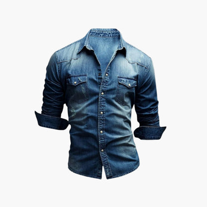 Men's Western Denim Snap Button Shirt - Classic Casual Style