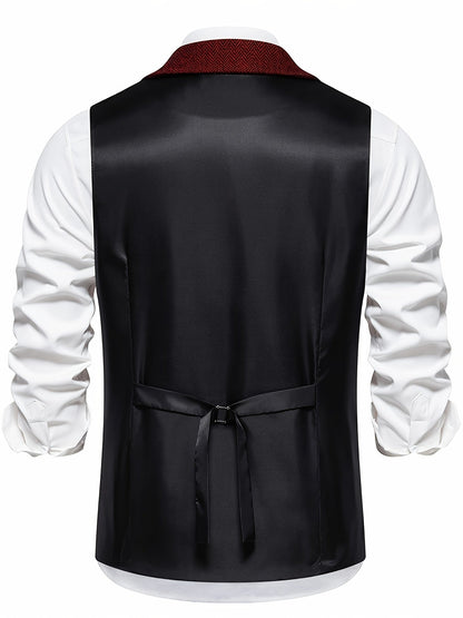 Men's Classic Herringbone Suit Vest with Notched Lapel – Formal & Vintage Style