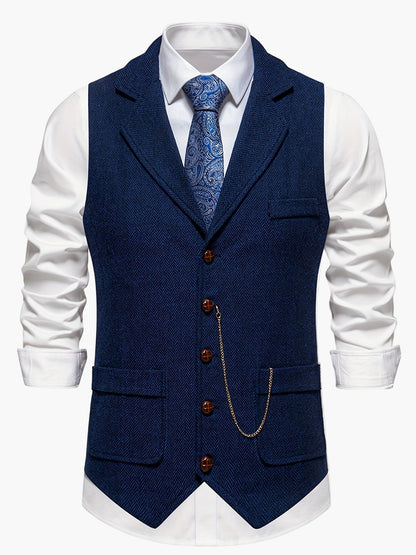 Men's Classic Herringbone Suit Vest with Notched Lapel – Formal & Vintage Style