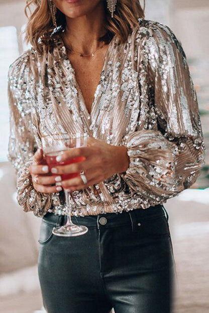 Women's Sequin Wrap Blouse Elegant Party Top