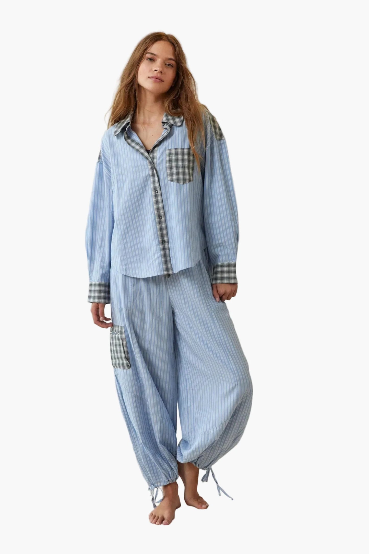 Women's Relaxed Fit Patchwork Pajama Set for Cozy Nights