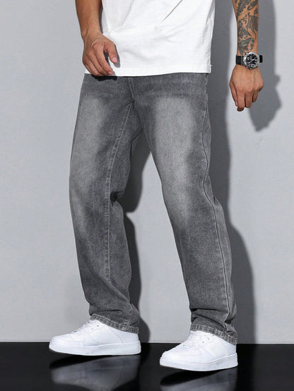 Men's Casual Loose Fit Straight Jeans Versatile Everyday Style