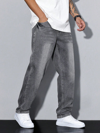Men's Casual Loose Fit Straight Jeans Versatile Everyday Style