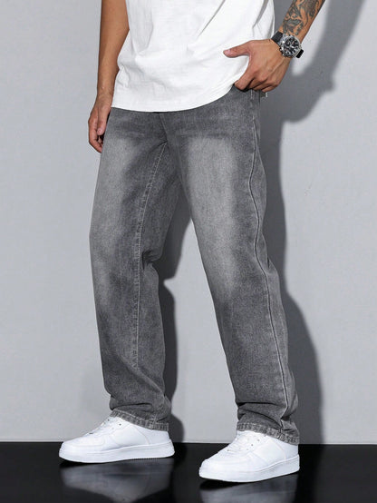 Men's Casual Loose Fit Straight Jeans Versatile Everyday Style