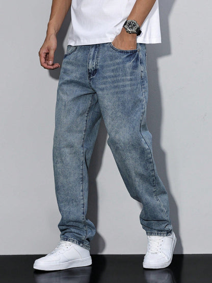 Men's Casual Loose Fit Straight Jeans Versatile Everyday Style