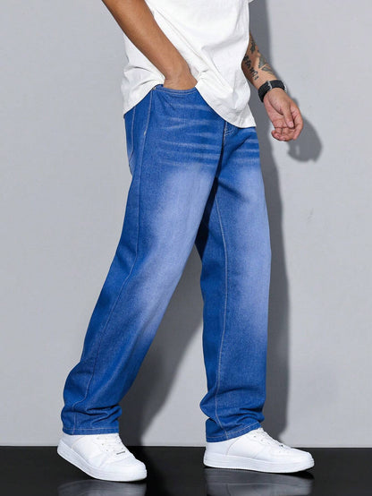 Men's Casual Loose Fit Straight Jeans Versatile Everyday Style