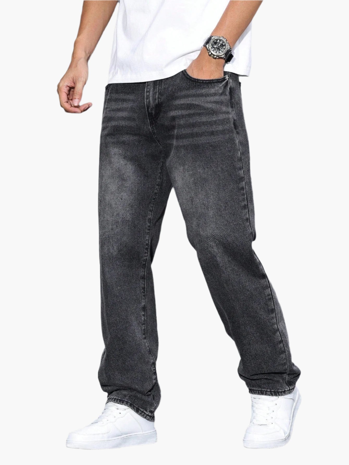 Men's Casual Loose Fit Straight Jeans Versatile Everyday Style