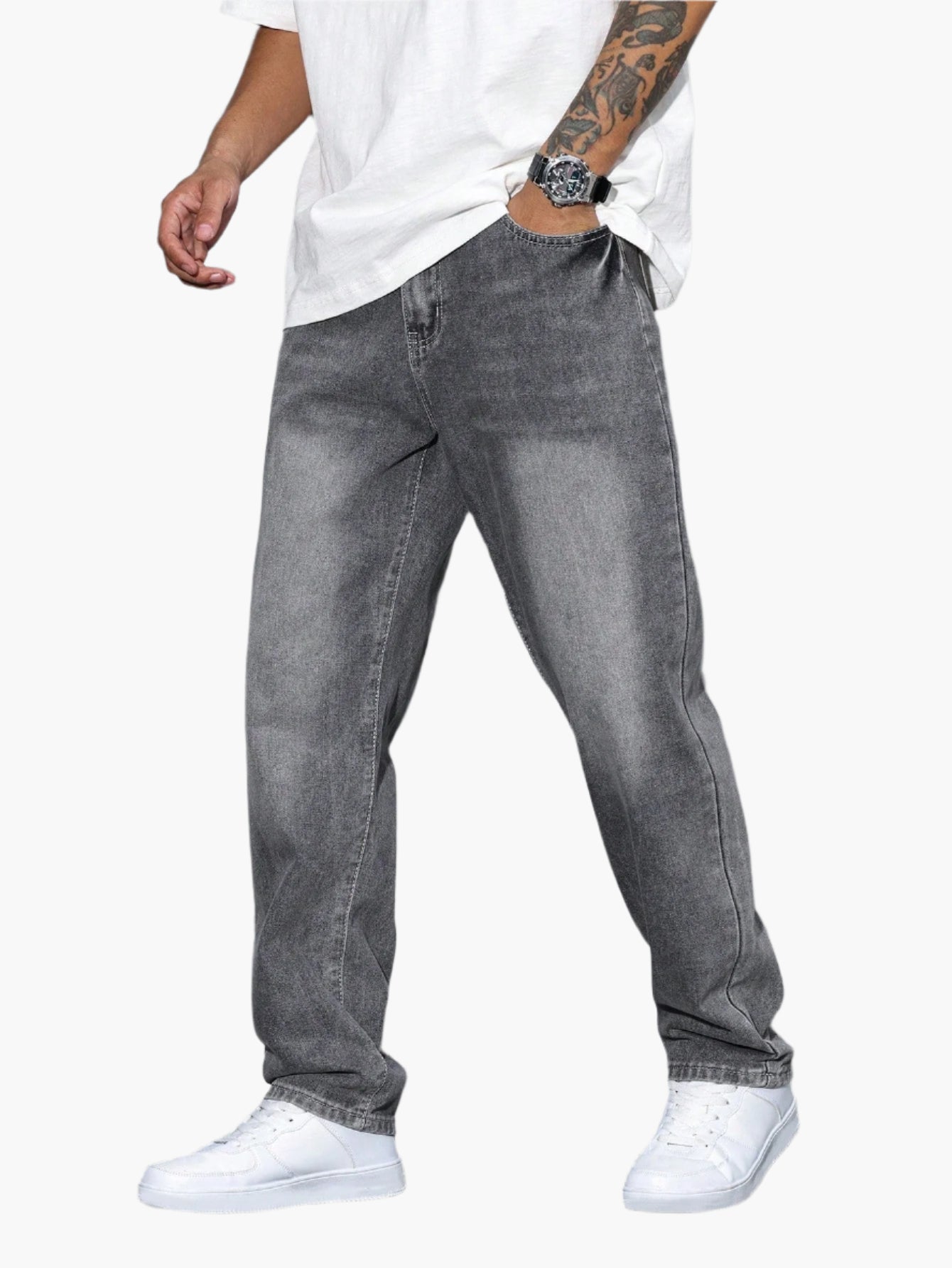 Men's Casual Loose Fit Straight Jeans Versatile Everyday Style