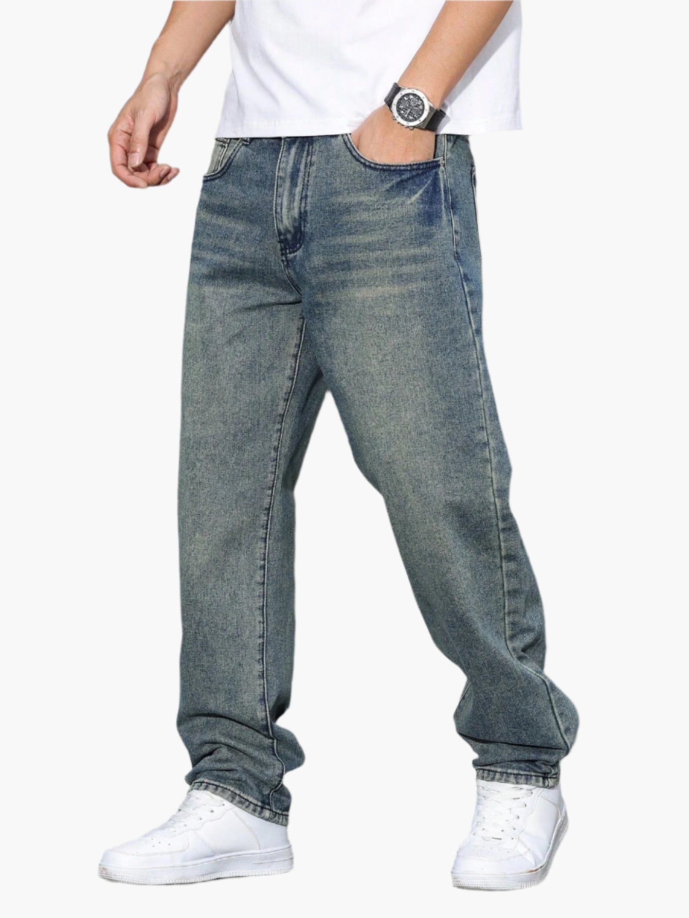 Men's Casual Loose Fit Straight Jeans Versatile Everyday Style
