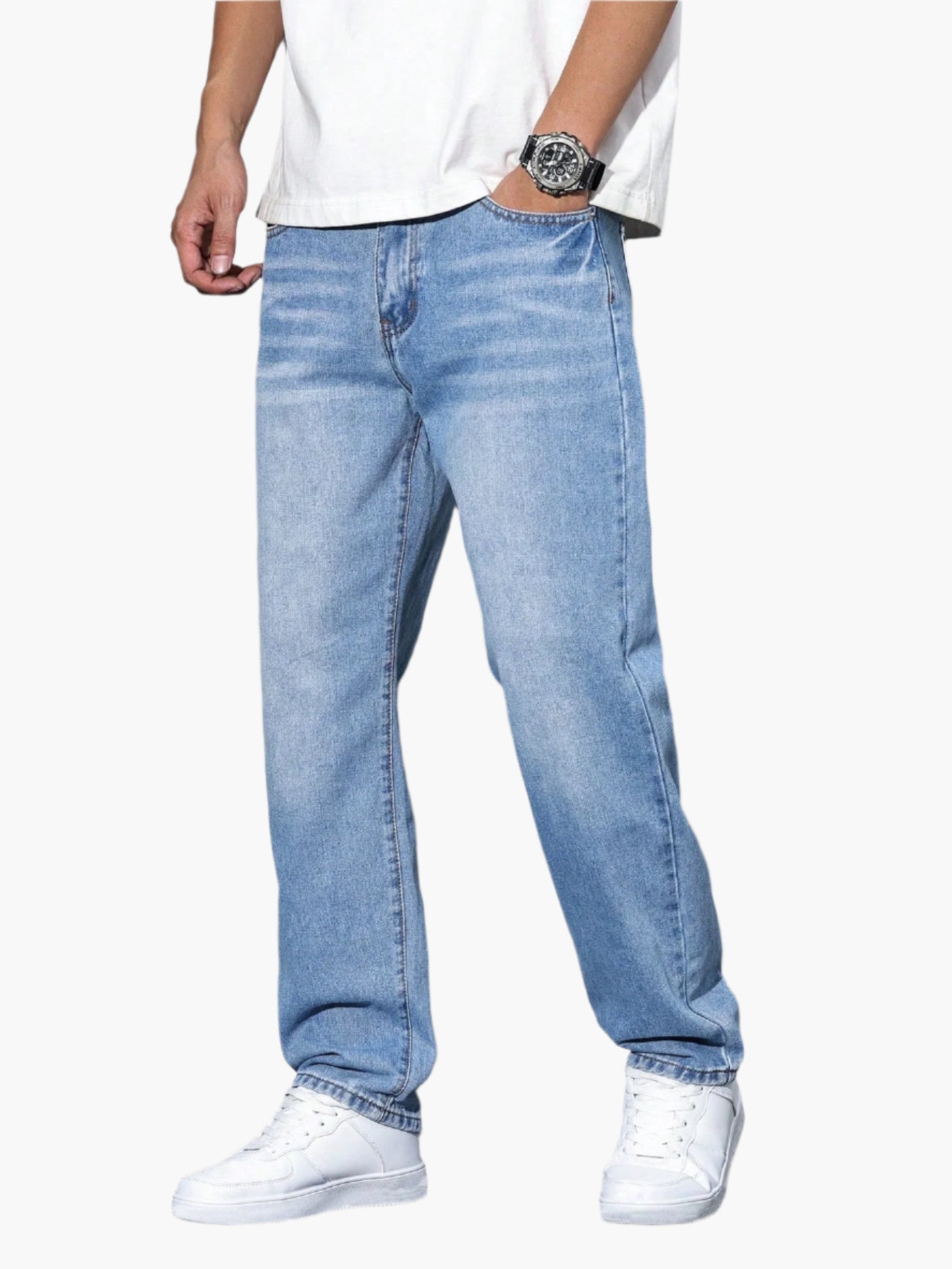 Men's Casual Loose Fit Straight Jeans Versatile Everyday Style