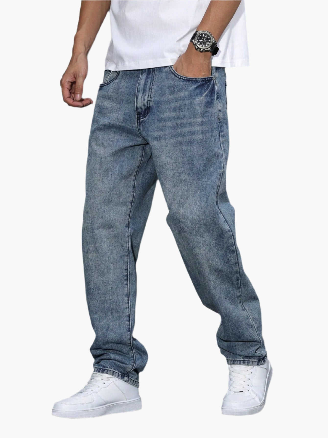 Men's Casual Loose Fit Straight Jeans Versatile Everyday Style