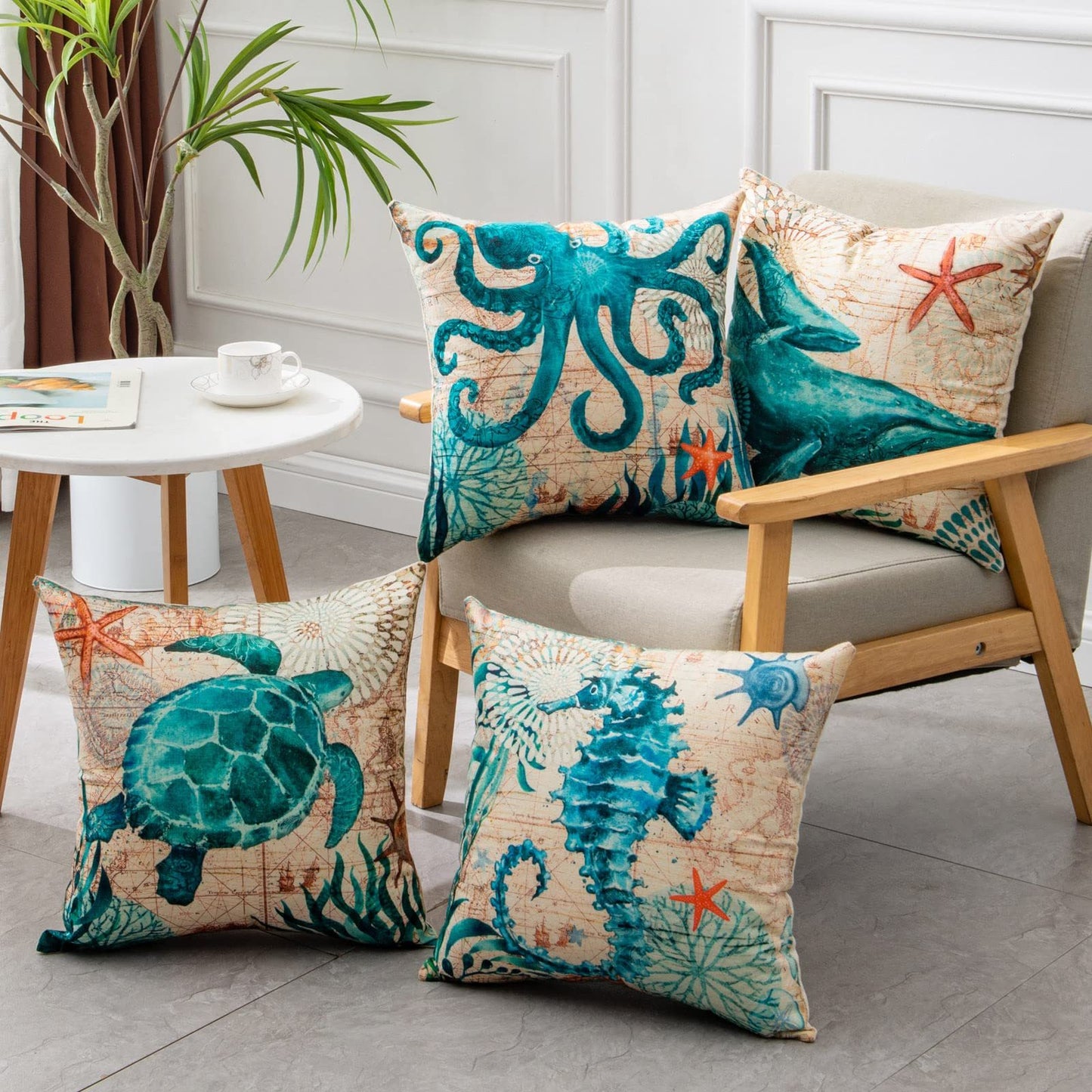 Elara – Kussenhoezen met Zeeschildpadprint voor Woondecoratie