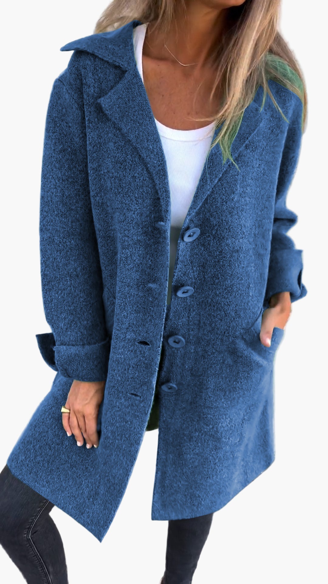 Women's Casual Long Coat with Turn-Up Sleeves – Versatile Everyday and Evening Outerwear