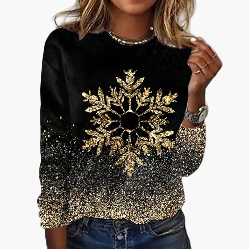 Women's Festive Glitter Snowflake Long Sleeve Party Top