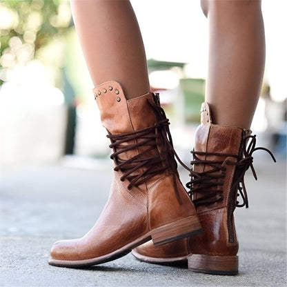 Women's Vintage Lace-Up Combat Boots with Studded Detailing – Stylish Everyday Adventure Footwear