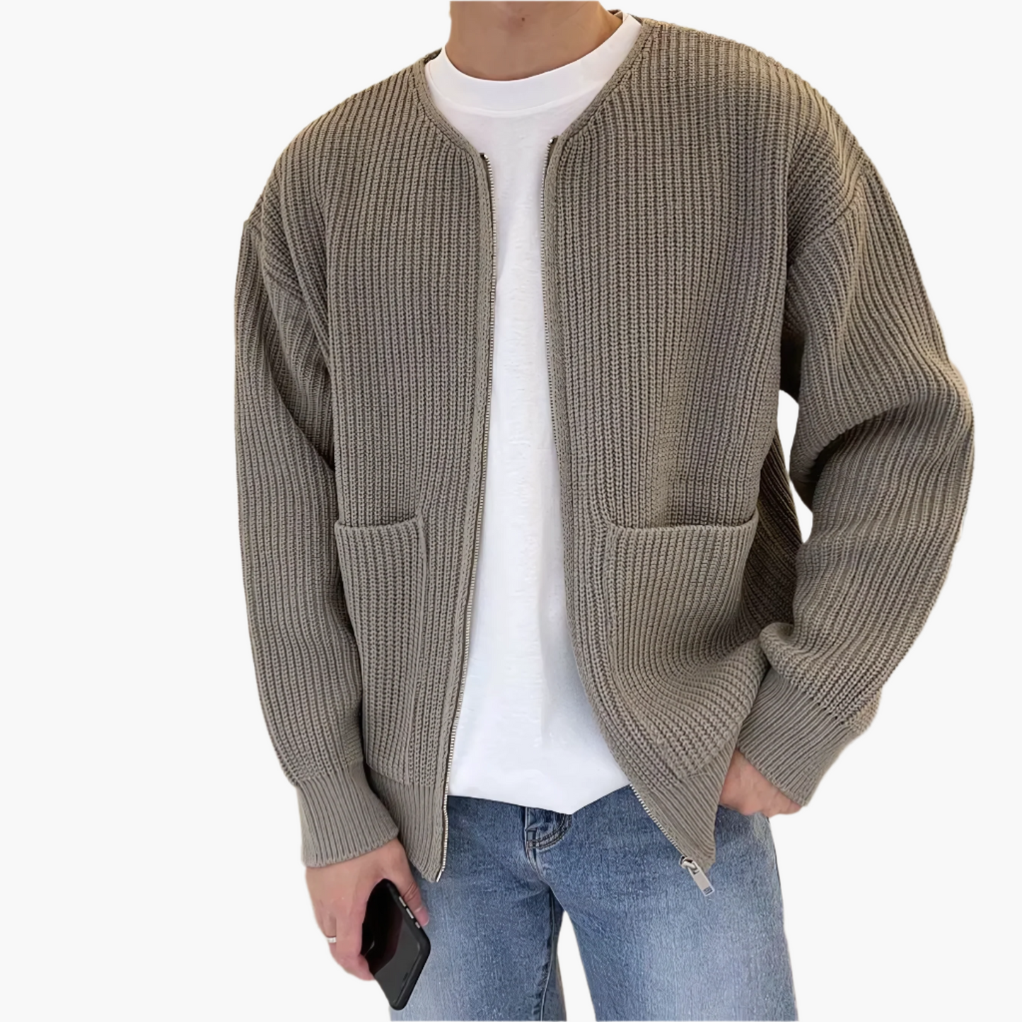 Men's Minimalist Cardigan Zip-Knit Casual Sweater for Everyday Style