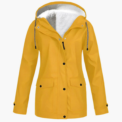 Women's Winter Fleece Lined Hooded Rain Jacket – Stylish Outdoor Windbreaker