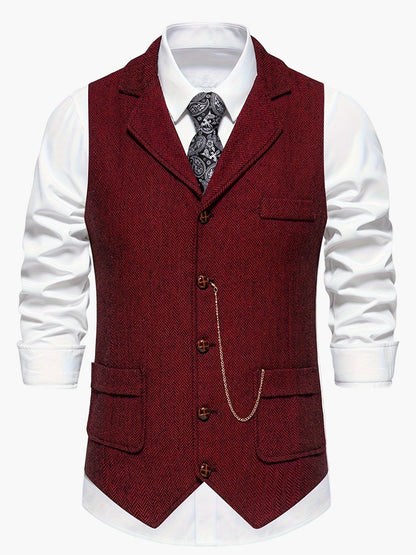 Men's Classic Herringbone Suit Vest with Notched Lapel – Formal & Vintage Style