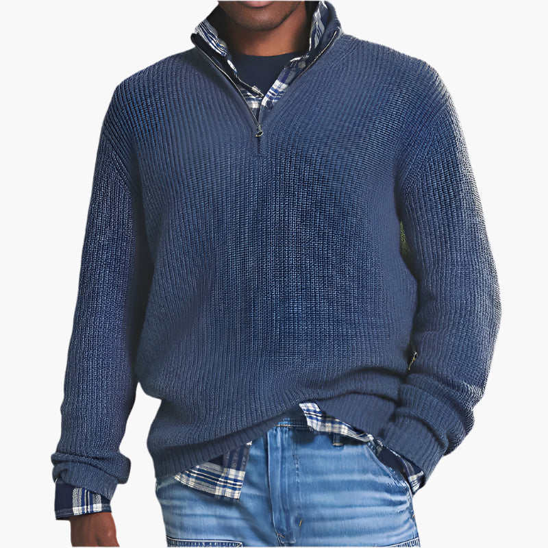 Men's Quarter-Zip Ribbed Knit Business Casual Sweater